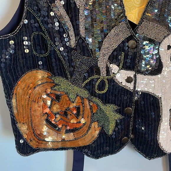 The Quacker factory vintage 90s Halloween sequin vest ghosts pumpkins size M NWT - Picture 4 of 11